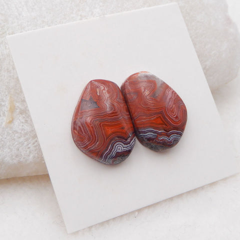 Cabochon d'agate naturelle, paire de cabochons de pierres précieuses Crazy Lace Rosetta, 17X12X4mm, 2.99g Cabochon Gemtype