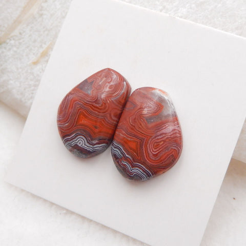 Cabochon d'agate naturelle, paire de cabochons de pierres précieuses Crazy Lace Rosetta, 17X12X4mm, 2.99g Cabochon Gemtype