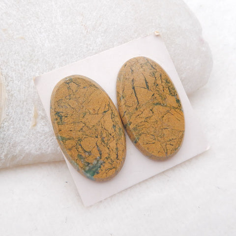 Natural Green Opal Cabochons Paired 30x18x3mm, 7.6g