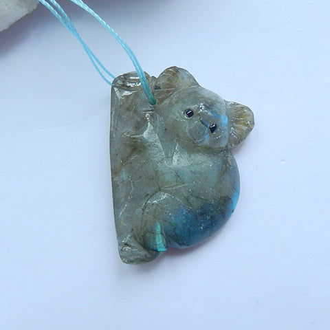 Labradorite carved koala Pendant Bead, 37x29x11mm, 15.2g - MyGemGarden