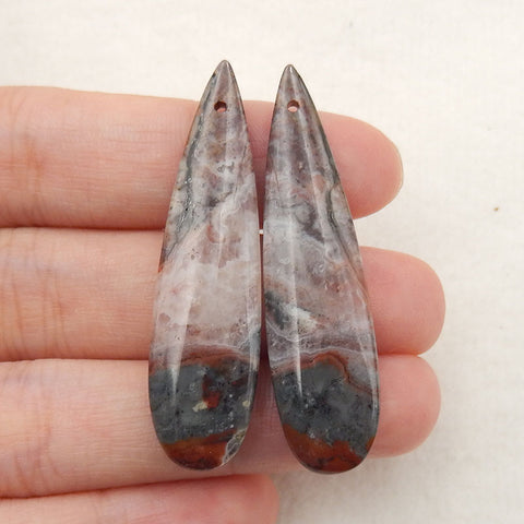 Crazy Lace Rosetta Stone Teardrop Earrings Stone Pair, stone for earrings making, 43x11x5mm, 7.9g