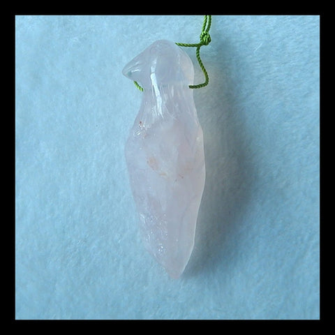 Carved Rose Quartz Gemstone Bird Pendant Bead, 54x17x14mm, 16.8g - MyGemGarden