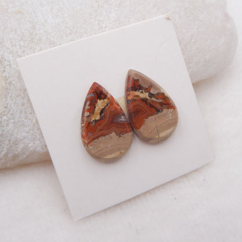 Paire de cabochons de pierres précieuses d'agate de dentelle folle naturelle 19 x 12 x 3 mm, 2,2 g