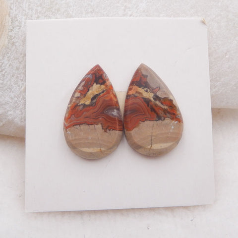 Paire de cabochons de pierres précieuses d'agate de dentelle folle naturelle 19 x 12 x 3 mm, 2,2 g