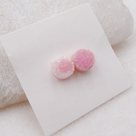 Paire de cabochons ronds 10mm en cristal rose brut de haute qualité, 8x8x6mm, 2.0g