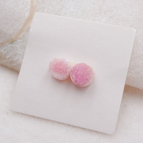 Paire de cabochons ronds 10mm en cristal rose brut de haute qualité, 8x8x6mm, 2.0g