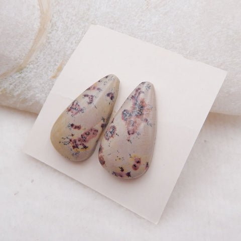 Paire de cabochons en pierres précieuses de jaspe Chohua naturel, 23 x 12 x 4 mm, 3,8 g