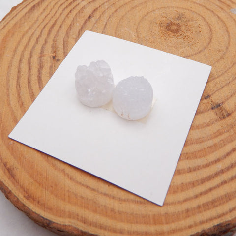 Natural Raw White Crystal Cabochons Paired 10X10X7mm, 2.7g