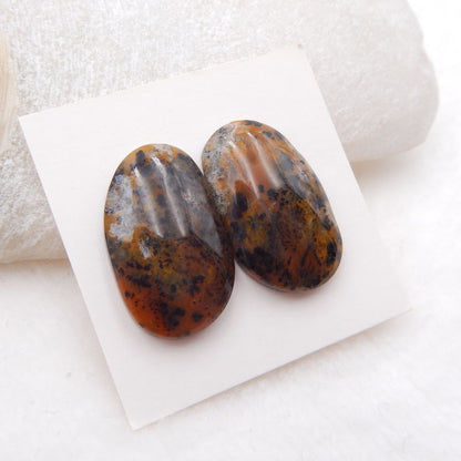 Natural Dendritic Agate Cabochons Paired 23X14X5mm, 6.2g