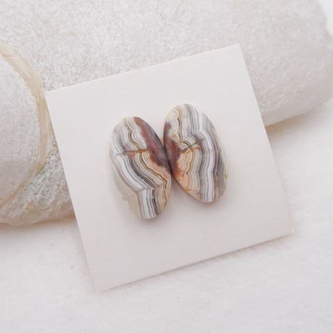 Natural Crazy Lace Agate Cabochons Paired 19x11x4mm, 3.0g