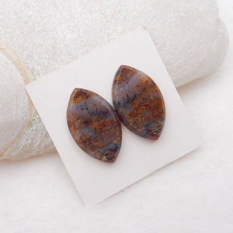 Paire de cabochons de pierres précieuses ovales en jaspe océan naturel, 24 x 14 x 3 mm, 4,6 g