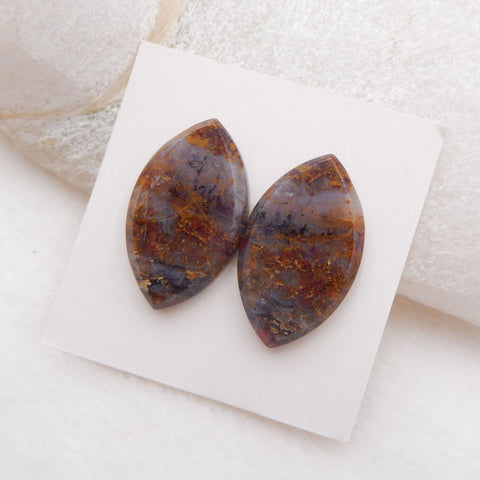 Paire de cabochons de pierres précieuses ovales en jaspe océan naturel, 24 x 14 x 3 mm, 4,6 g