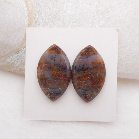 Paire de cabochons de pierres précieuses ovales en jaspe océan naturel, 24 x 14 x 3 mm, 4,6 g