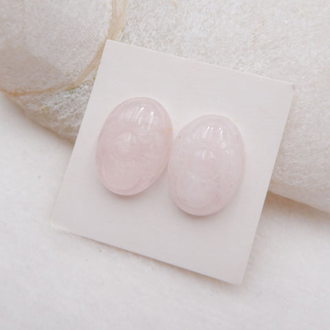 1 paire de cabochons de pierres précieuses ovales en quartz rose naturel, cabochon de sculpture de pétales, 20 x 15 x 6 mm, 5,9 g