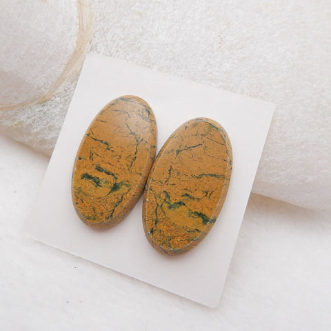 Paire de cabochons de pierres précieuses ovales en opale verte naturelle, 27 x 15 x 3 mm, 6,5 g