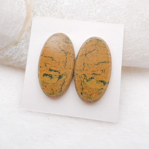 Paire de cabochons de pierres précieuses ovales en opale verte naturelle, 27 x 15 x 3 mm, 6,5 g