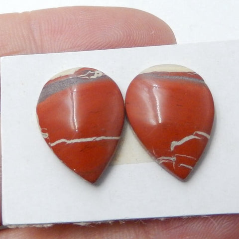 Natural Red River Jasper Teardrop Gemstone Cabochons Pairs, 16x12x4mm, 2.4g - MyGemGarden