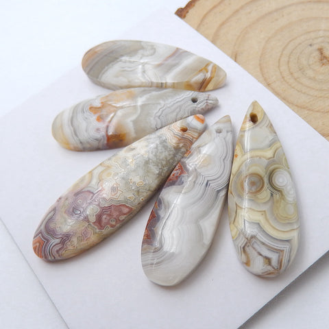 5 PCS Crazy Lace Rosetta Stone Teardrop Pendants Set, 38x11x5mm, 31x12x5mm, 14.3g - MyGemGarden