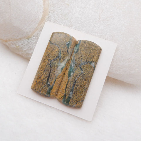 Natural Green Opal Cabochons Paired 33x13x3mm, 7.4g