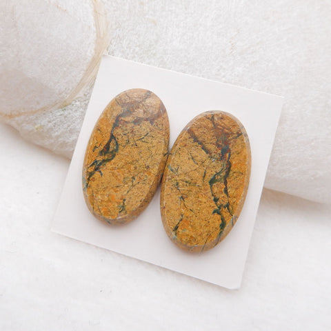 Natural Green Opal Cabochons Paired 29x17x4mm, 8.7g