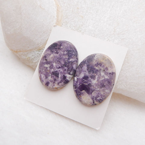 Paire de cabochons ovales en agate de dentelle violette naturelle, 25 x 18 x 3 mm, 6,3 g