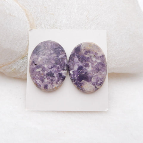 Paire de cabochons ovales en agate de dentelle violette naturelle, 25 x 18 x 3 mm, 6,3 g