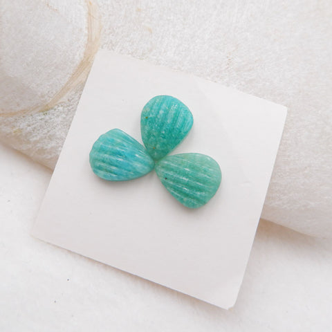 3 cabochons de pierres précieuses en forme de coquille d'amazonite naturelle, 12 x 10 x 4 mm, 2,8 g.