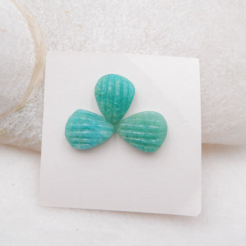 3 cabochons de pierres précieuses en forme de coquille d'amazonite naturelle, 12 x 10 x 4 mm, 2,8 g.