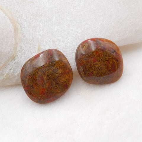 Paire de cabochons en agate rouge des États en guerre naturels, 21 x 19 x 4 mm, 7,45 g