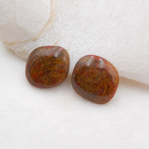 Paire de cabochons en agate rouge des États en guerre naturels, 21 x 19 x 4 mm, 7,45 g