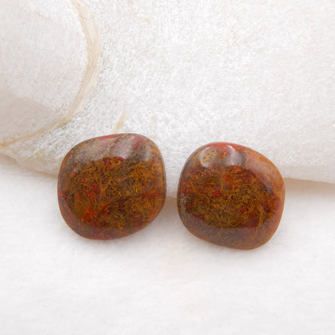 Paire de cabochons en agate rouge des États en guerre naturels, 21 x 19 x 4 mm, 7,45 g