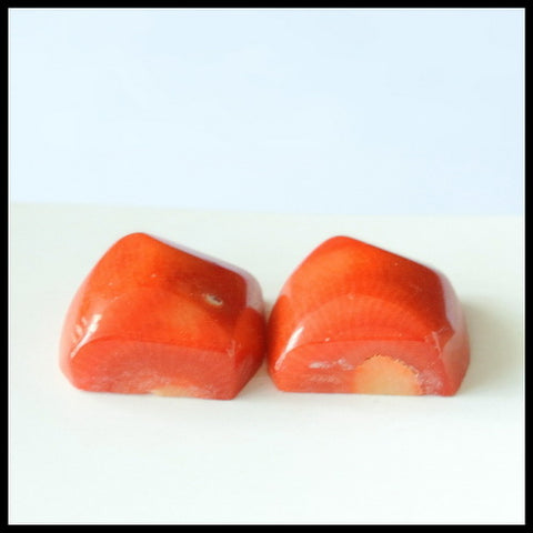 Natural Red Coral Gemstone Cabochon Pair 14x13x7mm,4.6g - MyGemGarden