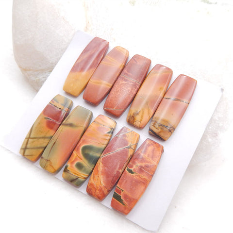 6 PCS Natural Red Creek Jasper Cabochons 25x9x3mm, 13.8g