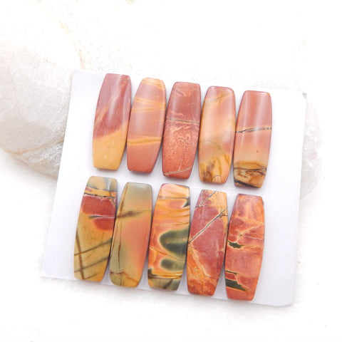 6 PCS Natural Red Creek Jasper Cabochons 25x9x3mm, 13.8g