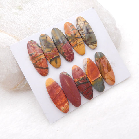 6 PCS Natural Red Creek Jasper Cabochons 24X9X3mm, 10.2g