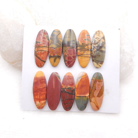 6 PCS Natural Red Creek Jasper Cabochons 24X9X3mm, 10.2g