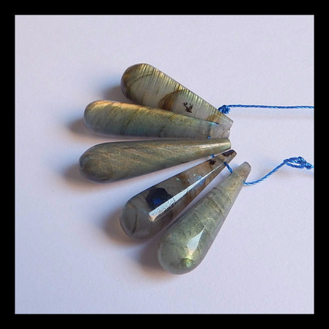 5 PCS Tube Pendant Set, Shimmer Stone Labradorite Gemstone Pendant, 35x9mm, 30x10mm, 16.9g - MyGemGarden