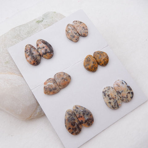 6 Pairs Natural Dendritic Agate Cabochons 13x12x4mm, 18x12x4mm, 14.9g