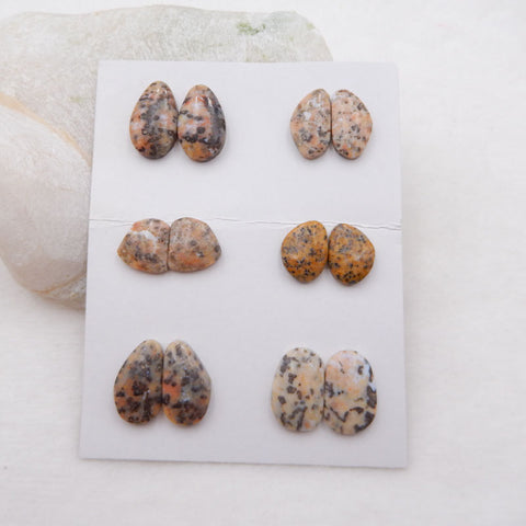 6 Pairs Natural Dendritic Agate Cabochons 13x12x4mm, 18x12x4mm, 14.9g