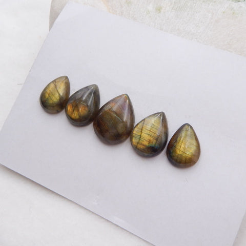 5 PCS Natural Labradorite Cabochons 20x15x5mm, 16x14x4mm, 9g