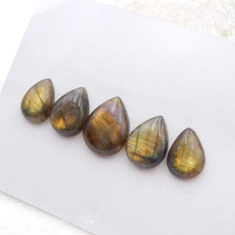 5 PCS Natural Labradorite Cabochons 20x15x5mm, 16x14x4mm, 9g