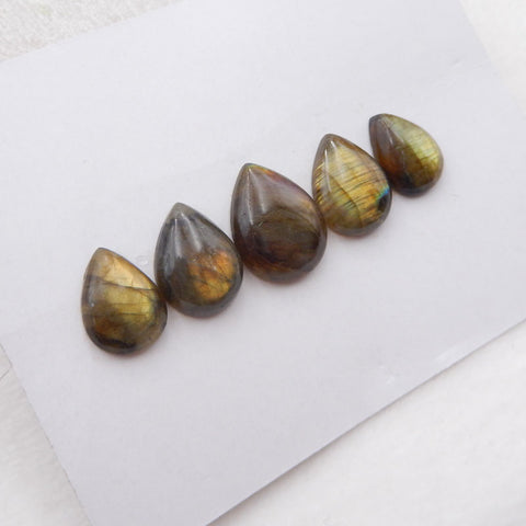 5 PCS Natural Labradorite Cabochons 20x15x5mm, 16x14x4mm, 9g