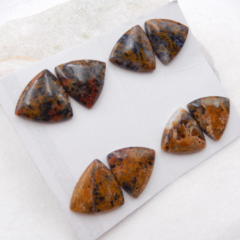 4 Pairs Natural Dendritic Agate Cabochons 13x12x4mm, 22X22X5mm, 26.9g