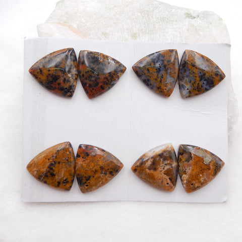 4 Pairs Natural Dendritic Agate Cabochons 13x12x4mm, 22X22X5mm, 26.9g