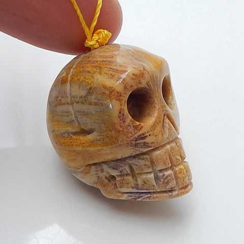 Natural Indonesian Fossil Coral Carving Skull Pendant, 25x20x17mm, 12.6g - MyGemGarden