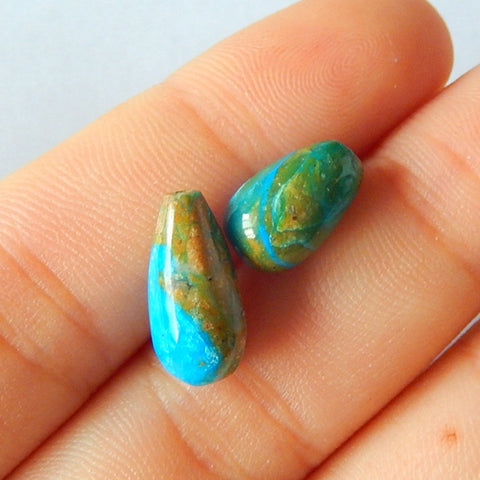 Blue Opal Cabochon Pair, 14x7mm, 11x7mm, 1.4g - MyGemGarden