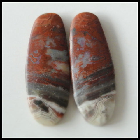 Natural Crazy Lace Agate Gemstone Cabochon Pair 30x11x4mm,5.6g - MyGemGarden