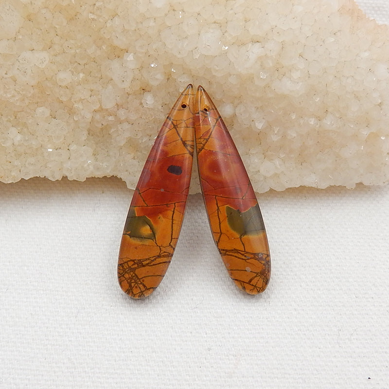 Multicolor Picasso Jasper and White Quartz Glued Gemstone Earrings Stone Pair, 42x10x6mm, 7.8g - MyGemGarden