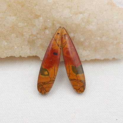 Multicolor Picasso Jasper and White Quartz Glued Gemstone Earrings Stone Pair, 42x10x6mm, 7.8g - MyGemGarden