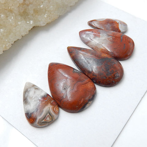 5 PCS Natural Crazy Lace Rosetta Stone Agate Flatback Gemstone Cabochon set, 34x18x6mm, 24x11x4mm, 19.8g - MyGemGarden